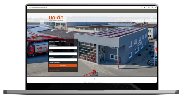 Laptop mit der Webseite von Union Shop