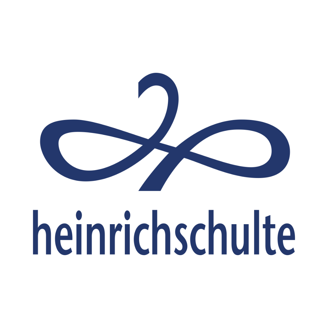 Das Bild zeigt das Logo des Sanitär Herstellers Heinrichschulte, der Hintergrund ist weiß der Schriftzug in der Farbe dunkelblau gehalten