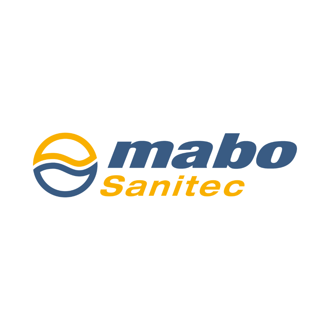 Das Bild zeigt das Logo des Sanitär Herstellers Mabo Sanitec bekannt u.a. für die Abflusstechnik. Das Logo ist in den Farben gelb und blau gehalten der Hintergrund des Logos ist weiß.