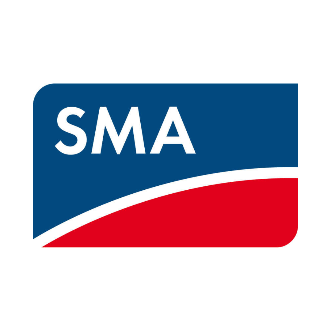 Das Bild zeigt das Logo des Photovoltaikherstellers SMA der für seine Wechselrichter und Wallboxen bekannt. Das Logo ist in den Farben blau, rot und weiß gehalten.