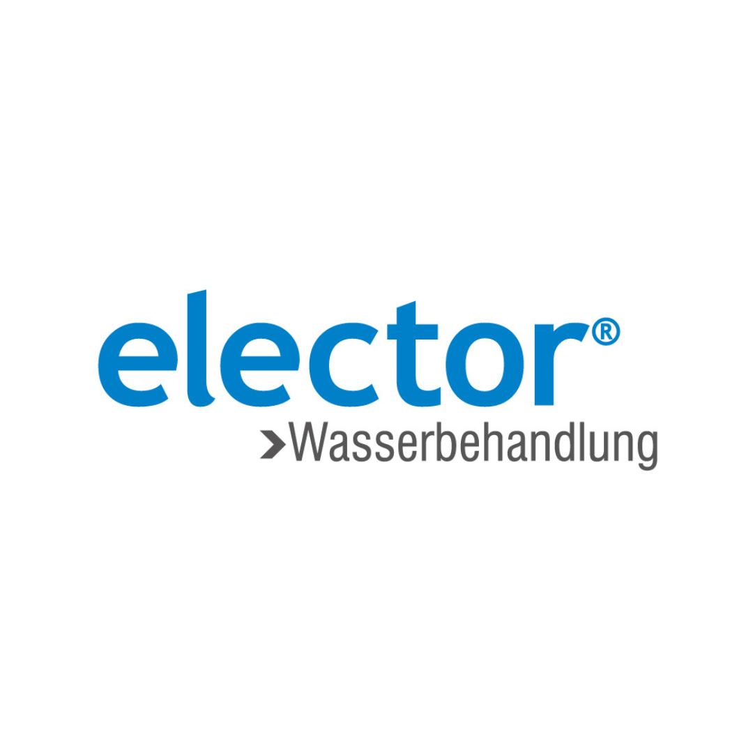 Das Bild zeigt das Herstellerlogo vom Elector Wasserbehandlung der Schriftzug ist blau/grau auf weißem Hintergrund