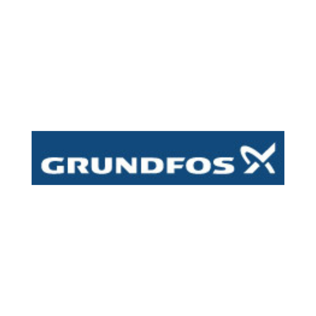 Das Bild zeigt das Herstellerlogo der Firma Grundfos der Hintergrund ist dunkelblau mit weißer Schrift