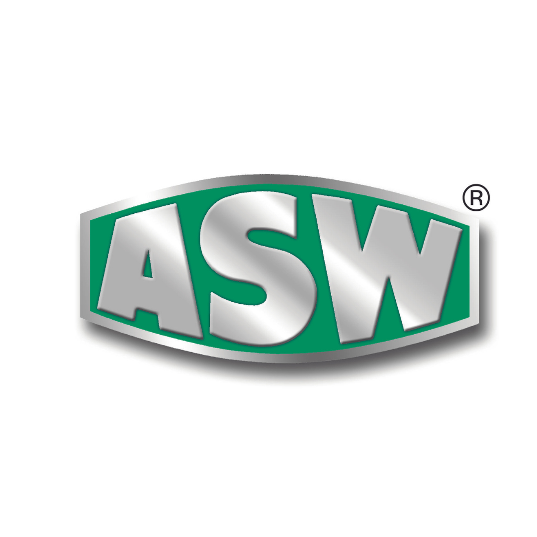 Das Bild zeigt das Logo des Herstellers ASW der Hintergrund ist grün der Schriftzug in Silber gehalten